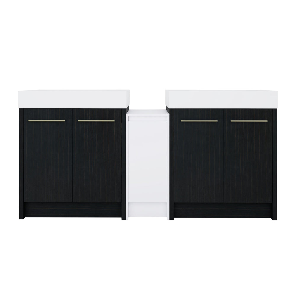 English Elm 72 Inch Freestanding Bathroom Vanity Set With Resin Sink, Storage Cabinets & Soft-Close Doors W999S00300