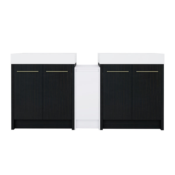 English Elm 72 Inch Freestanding Bathroom Vanity Set With Resin Sink, Storage Cabinets & Soft-Close Doors W999S00300