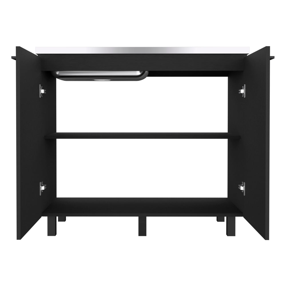 English Elm 2 Freestanding Utility Base Cabinet with Stainless Steel Top, Black Engineered Wood, Large Shelf & Handles B097S00111