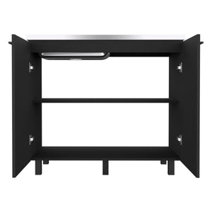 English Elm 2 Freestanding Utility Base Cabinet with Stainless Steel Top, Black Engineered Wood, Large Shelf & Handles B097S00111