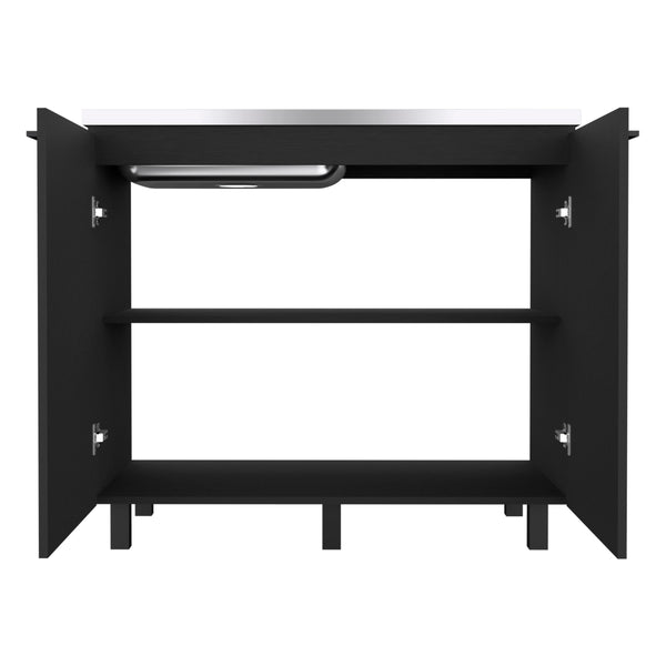 English Elm 2 Freestanding Utility Base Cabinet with Stainless Steel Top, Black Engineered Wood, Large Shelf & Handles B097S00111