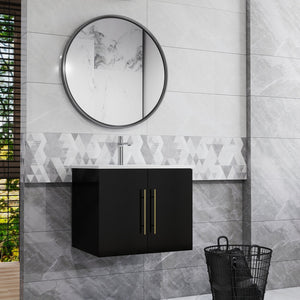 English Elm 24-Inch Wall-Mounted Bathroom Vanity With Gold Accents, Soft-Close Doors & Ample Storage Space W3151S00034