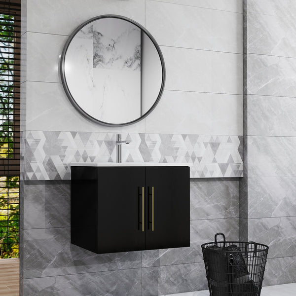 English Elm 24-Inch Wall-Mounted Bathroom Vanity With Gold Accents, Soft-Close Doors & Ample Storage Space W3151S00034