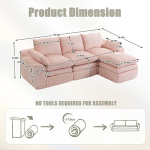 English Elm L Shaped Corduroy Modular Sectional with Cloud Cushions Footstool and Lumbar Pillows Pink W395S00138