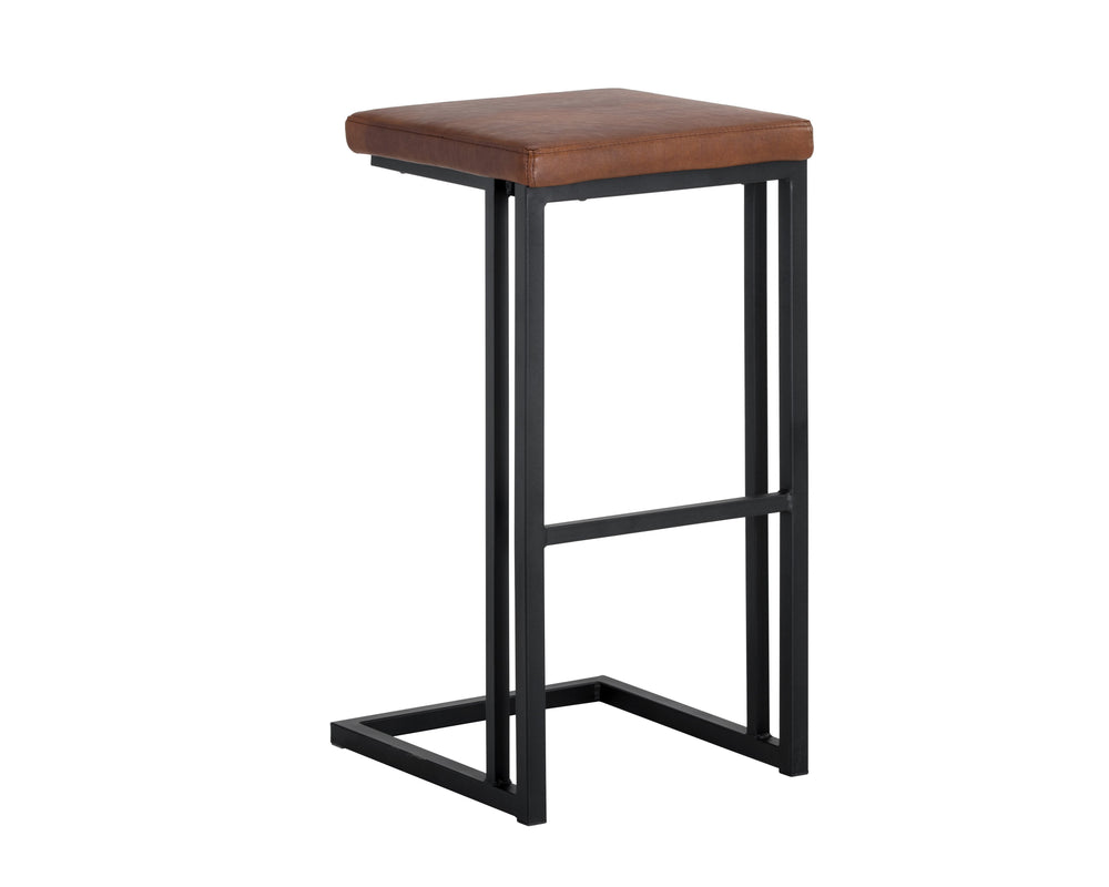 Sunpan Boone Modern Industrial Backless Stool Set of 2 - Durable Cantilever Design for Home or Bar Use Black / Bravo Cognac