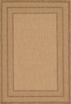 Unique Loom Outdoor Border Multi Border Machine Made Border Rug Tan, Light Brown 6' 1" x 9' 0"
