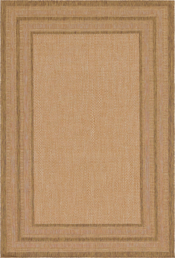 Unique Loom Outdoor Border Multi Border Machine Made Border Rug Tan, Light Brown 6' 1" x 9' 0"