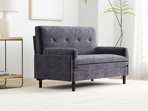 English Elm Grey 2 seater velvet sofa sleeper with metal frame, foam cushions, adjustable recline and compact design W570P195340