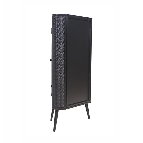 English Elm Modern 3-Tier Corner Storage Cabinet Antique Black Steel with Tempered Glass Doors, Space-Saving Organizer W3122P272936