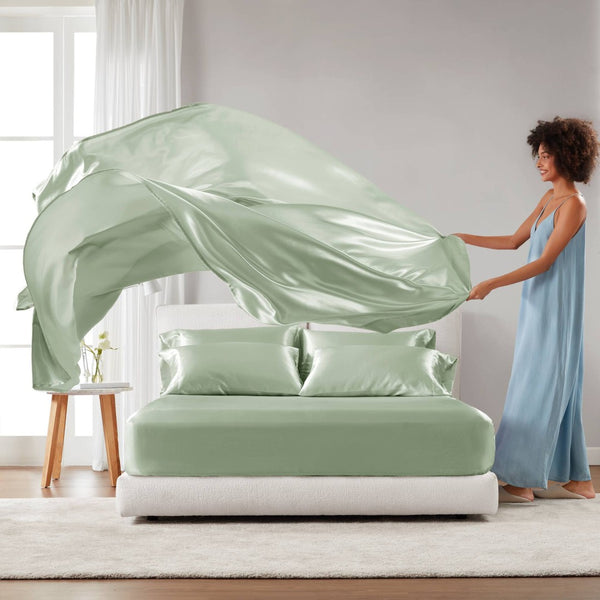 English Elm Satin Luxury Sheet Set For California King Bed - Silky Smooth Comfort & Elegant Style For All Seasons B035P294189-GIGA