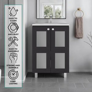 English Elm Haysi Frosted Glass Bathroom Vanity with Resin Sink and Shelved Storage Cabinet B070S00415