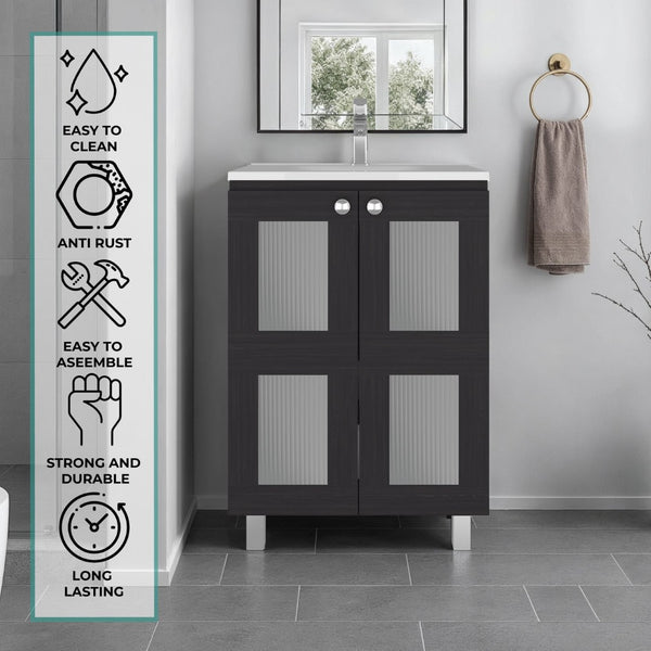 English Elm Haysi Frosted Glass Bathroom Vanity with Resin Sink and Shelved Storage Cabinet B070S00415