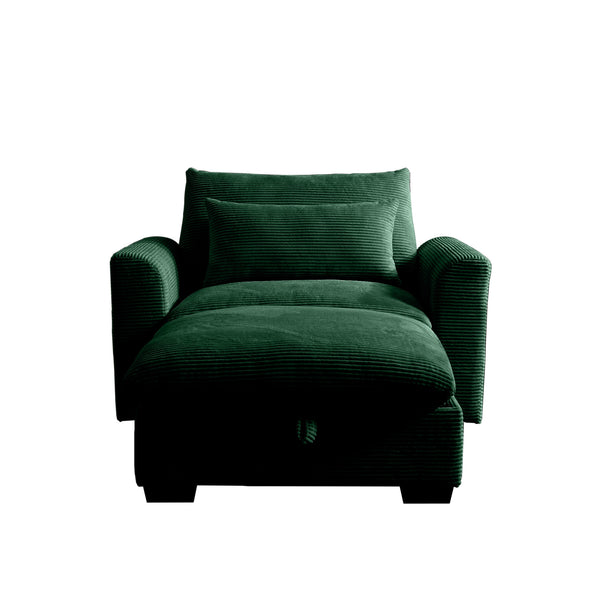 English Elm Green Corduroy Modular Sofa With Storage Ottoman - Deep Seat Comfort For Modern Living Spaces W714S00666