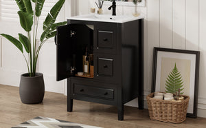 English Elm Christopher Knight Home® - 24 Freestanding Retro Bathroom Vanity with Ceramic Sink, Soft-Close Cabinet & Drawers, Painted MDF Finish Black N759P292551B