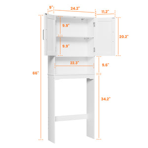 English Elm Over The Toilet Storage Cabinet With Barn Doors,24.2''W Free Standing Toilet Storage Shelf Space Saver With Adjustable Bottom Bar, White