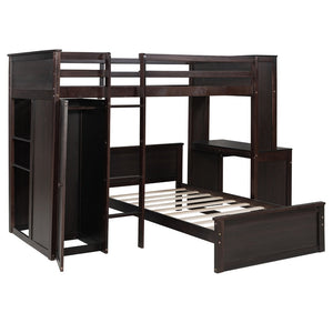 English Elm Twin Loft Bed System with Wardrobe Desk and Shelving for Kids Shared Bedroom Espresso LT000820AAP-1