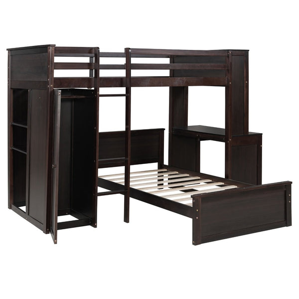 English Elm Twin Loft Bed System with Wardrobe Desk and Shelving for Kids Shared Bedroom Espresso LT000820AAP-1