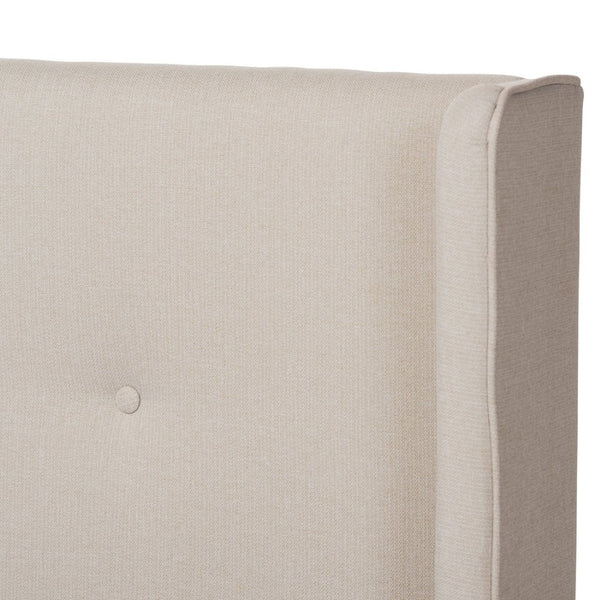 Baxton Studio Baxton Studio Brooklyn Mid-Century Platform Bed with Winged Headboard and Walnut Wood Finish King BBT6653-Light Beige-King-6086-1