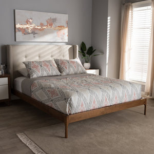 Baxton Studio Baxton Studio Brooklyn Mid-Century Platform Bed with Winged Headboard and Warm Walnut Accents Beige BBT6653-Light Beige-Queen-6086-1