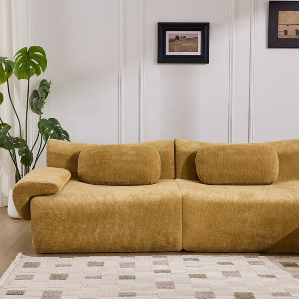 English Elm Modular Chenille Deep Seat Sectional Sofa with Bamboo Frame for Living Room Lounge Yellow W1829S00067