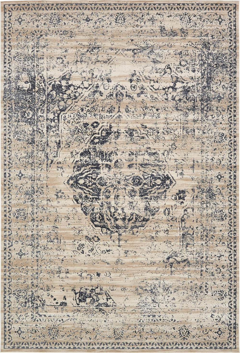 Unique Loom Chateau Hoover Machine Made Border Rug Dark Blue, Beige/Cream/Gray 9' 10" x 14' 3"