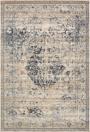 Unique Loom Chateau Hoover Machine Made Border Rug Dark Blue, Beige/Cream/Gray 9' 10" x 14' 3"