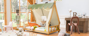 English Elm Twin Cabin Bed with Detachable Tent Skylight and Woodland Deer Antler Accents White N708P356716K