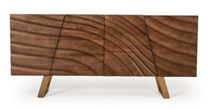 VIG Furniture Finley Walnut & Gold Mid‑Century Buffet Console — Corrugated Doors, Brushed Gold Legs, Spacious W71" Xh34" VGCSSB-16050-GLD