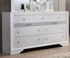 English Elm Contemporary Chic Chest with Gold Accents, Acrylic Trim, Metal Bracket Legs and Dust‑Proof Drawers White 67 L x 20 W x 44 H B2741P375934