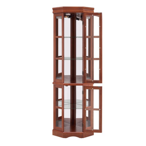 English Elm Corner Curio Cabinet with 5 Shelves and Built-In Lighting, Glass Display Case for Home Décor and Collectibles, Space-Saving Corner Accent (47x21x10.75) Walnut W1693P183978