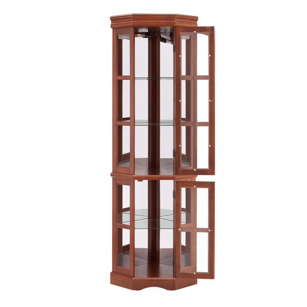 English Elm Corner Curio Cabinet with 5 Shelves and Built-In Lighting, Glass Display Case for Home Décor and Collectibles, Space-Saving Corner Accent (47x21x10.75) Walnut W1693P183978