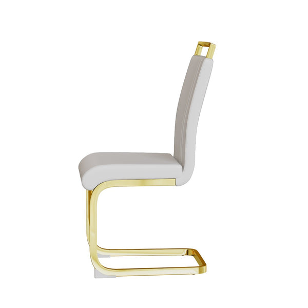 English Elm Modern White Faux Leather High Back Dining Chair Set Gold Base Elegant Seating W3732P495889
