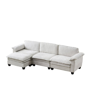 English Elm Living Room Chenille Sectional Sofa with Detachable Ottoman and Pocket Coil Cushions Beige W1097S00235