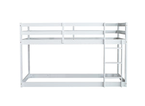 English Elm Solid Rubberwood Twin-Over-Twin Floor Bunk Bed With Ladder, Sturdy Slats & Stylish White Finish W504P191666-GIGA