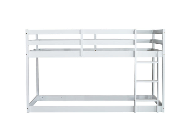 English Elm Solid Rubberwood Twin-Over-Twin Floor Bunk Bed With Ladder, Sturdy Slats & Stylish White Finish W504P191666-GIGA