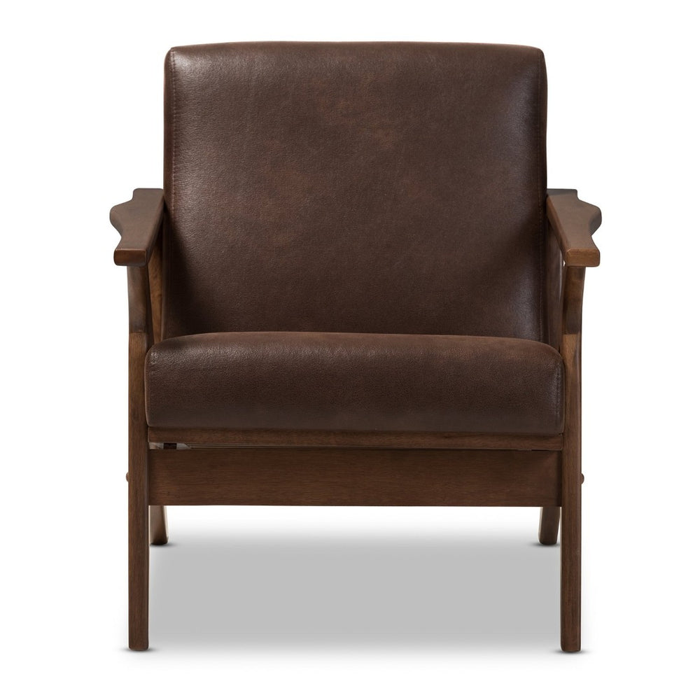 Baxton Studio Baxton Studio Bianca Mid-Century Lounge Chair in Dark Brown Faux Leather with Walnut Frame Design Bianca-Dark Brown/Walnut Brown-CC
