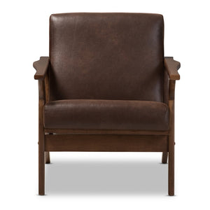 Baxton Studio Baxton Studio Bianca Mid-Century Lounge Chair in Dark Brown Faux Leather with Walnut Frame Design Bianca-Dark Brown/Walnut Brown-CC