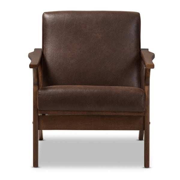 Baxton Studio Baxton Studio Bianca Mid-Century Lounge Chair in Dark Brown Faux Leather with Walnut Frame Design Bianca-Dark Brown/Walnut Brown-CC