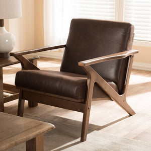 Baxton Studio Baxton Studio Bianca Mid-Century Lounge Chair in Dark Brown Faux Leather with Walnut Frame Design Bianca-Dark Brown/Walnut Brown-CC