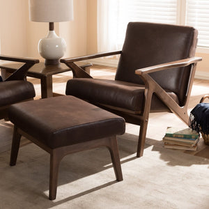 Baxton Studio Baxton Studio Bianca Lounge Chair & Ottoman Set - Mid-Century Modern Walnut & Distressed Faux Leather Bianca-Dark Brown/Walnut Brown-2PC-Set