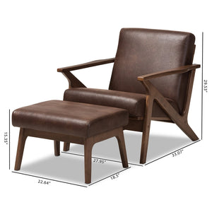 Baxton Studio Baxton Studio Bianca Lounge Chair & Ottoman Set - Mid-Century Modern Walnut & Distressed Faux Leather Bianca-Dark Brown/Walnut Brown-2PC-Set