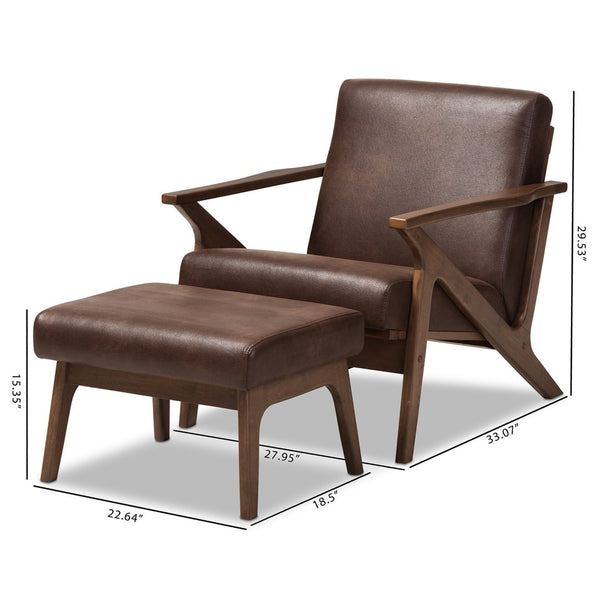 Baxton Studio Baxton Studio Bianca Lounge Chair & Ottoman Set - Mid-Century Modern Walnut & Distressed Faux Leather Bianca-Dark Brown/Walnut Brown-2PC-Set