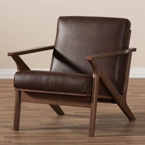 Baxton Studio Baxton Studio Bianca Mid-Century Lounge Chair in Dark Brown Faux Leather with Walnut Frame Design Bianca-Dark Brown/Walnut Brown-CC