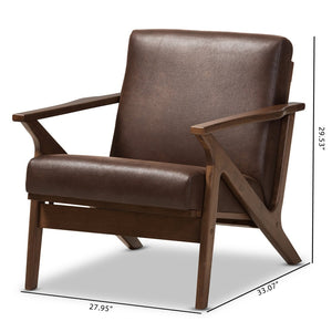 Baxton Studio Baxton Studio Bianca Mid-Century Lounge Chair in Dark Brown Faux Leather with Walnut Frame Design Bianca-Dark Brown/Walnut Brown-CC