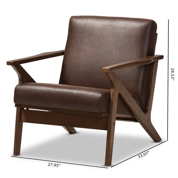Baxton Studio Baxton Studio Bianca Mid-Century Lounge Chair in Dark Brown Faux Leather with Walnut Frame Design Bianca-Dark Brown/Walnut Brown-CC