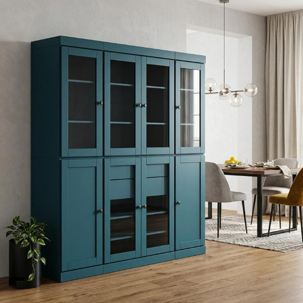 72 Inch Tall Black Solid Wood Pantry Cabinet with Eight Spacious Storage Drawers