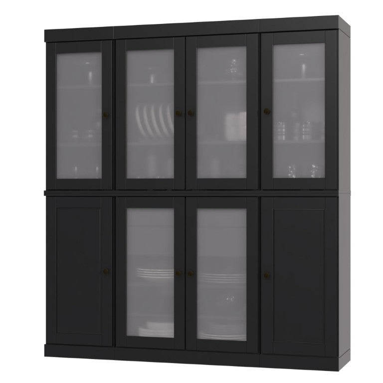 HomeRoots 72 Inch Black Solid Wood Tall Pantry Cabinet with Dual Drawers for Kitchen Storage 754472