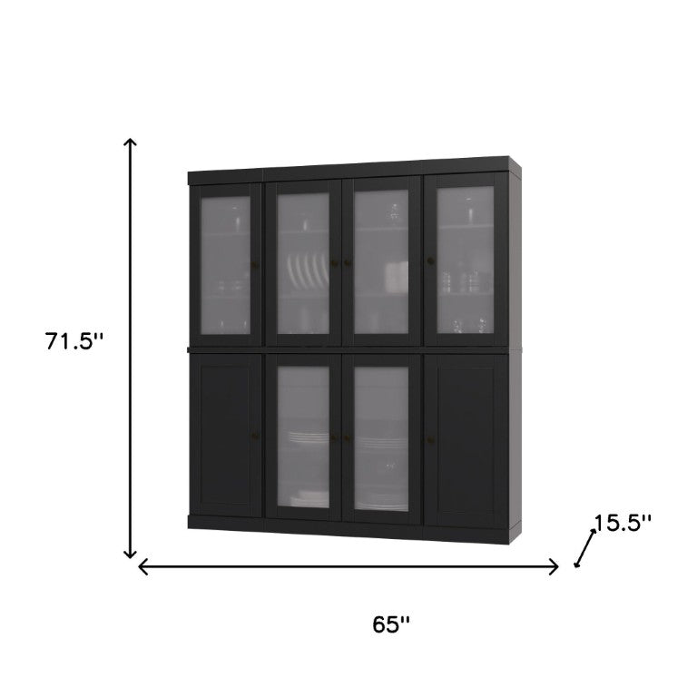 HomeRoots 72 Inch Black Solid Wood Tall Pantry Cabinet with Dual Drawers for Kitchen Storage 754472
