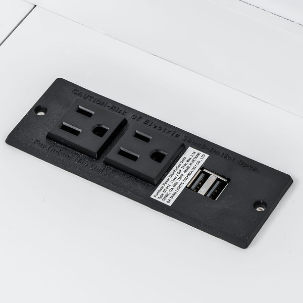 English Elm Twin XL Murphy Bed with Desk, LED Lighting and USB Charging Station — Space-Saving Solid Pine Design White N7090005001W