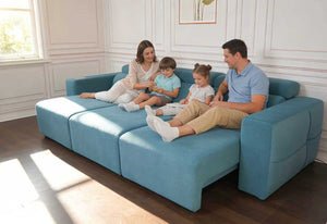 English Elm Power Reclining Sofa with Bluetooth Speakers Wireless Charging and Smart Home Theater Seating Blue W3795S00009